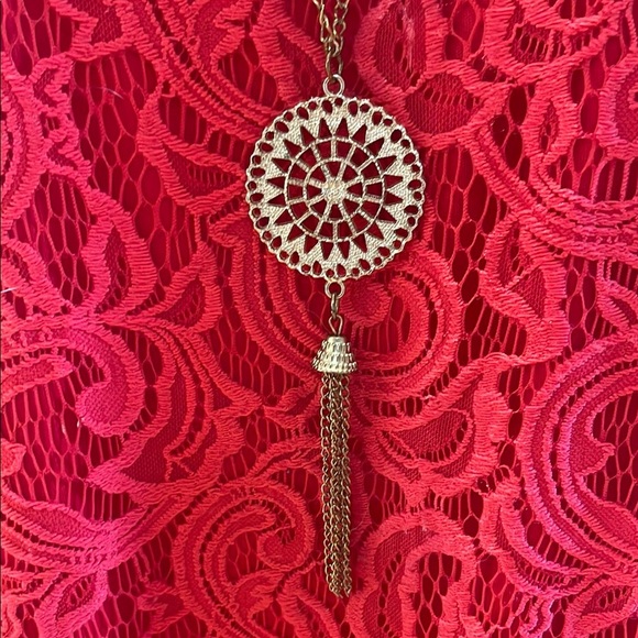 First Love Elegant Red Lace Women’s Racer Back Tank With Gold Mandala Necklace - Picture 4 of 12